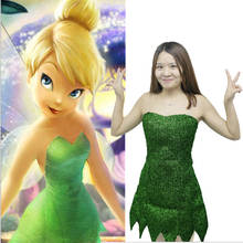 2019 New Pixie Fairy Cosplay Costume Tinker Bell Green adult Dress Tinkerbell Halloween Party Sexy Cosplay Mini Dresses With Wig 2024 - buy cheap