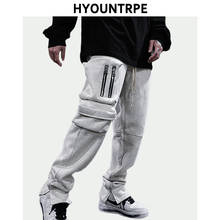 Alta rua calças masculinas casual cintura elástica cordão calças moda bolsos laterais calças hip hop streetwear sweatpants corredores 2024 - compre barato