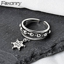 Foxanry INS Fashion 925 Stamp Tassel Rings for Women Vintage Handmade Stars Pendant Handmade Thai Silver Party Jewelry 2024 - buy cheap