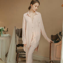 Women Spring Long Sleeve Trousers Nightgown Modal Comfortable Two-Piece Sexy Pajamas Set Solid Turn-down Collar Home Clothes 2024 - buy cheap