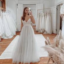 Vestido de noiva estilo boêmio, modelo vintage, sem mangas, tule branco, barato, para casamentos 2024 - compre barato