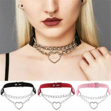 Collar de cadena de corazón gótico para mujer y niña, gargantilla de cuero negro, estilo Harajuku, Punk, Gargantilla, joyería Kawaii 2024 - compra barato