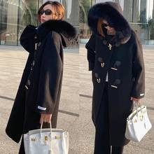 2021 Winter New Women's Winter Jacket Hooded Genuine Wool Coat Long Design With Real Fox Fur Collar 2024 - buy cheap