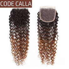 Ombre Malaysian Kinky Curly Lace Closure Remy Human Hair 4*4 Free/Middle Part Closure Code Calla Swiss Lace Closure T1B/4/30 2024 - buy cheap