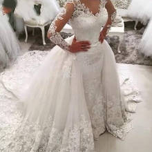 Vestido De Noiva Lace Mermaid Wedding Dress with Detachable Skirt Backless Long Sleeve Saudi Arabia Bridal Wedding Gowns Dubai 2024 - buy cheap