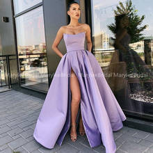 A-line Strapless Lavender Prom Dress With Pockets High Slit Draped Skirt vestido vermelho longo Floor Length Simple Party Gowns 2024 - buy cheap