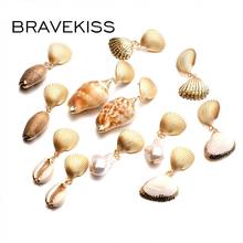 BRAVEKISS Sereia Brincos Oceano Shell Pérola Brincos de Ouro para As Mulheres Bonito Na Moda Pingente Charme Oscila o Brinco para o Partido BPE1492 2024 - compre barato