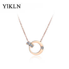 YiKLN doble círculo cúbico Zirconia cadena y eslabones collares joyería acero titanio Rosa oro Collar para mujeres YN18054 2024 - compra barato