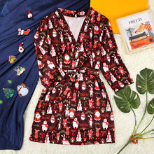 Атласные халаты HiLoc с мультяшным рисунком, женская одежда для сна, женский халат с рукавом три четверти для дома, халат с принтом, пижамы на Рождество, пикантная Пижама 2024 - купить недорого