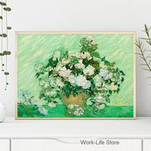 Famoso van gogh rosas pintura a óleo sobre tela posters e cópias da arte da parede imagem para sala de estar quarto decoração casa 2024 - compre barato