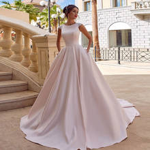 Best France Satin A-line Wedding Dresses Robe Mariage Femme Beading Appliques Buttons Up Princess Bride Gowns With Pockets 2024 - buy cheap