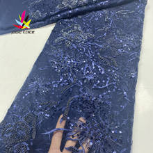Lace Fabric Beads Embroided Sequins Navy Blue Mesh Bridal Sequence Embroidery Elegant French Nigerian Latest Design High End 2024 - buy cheap
