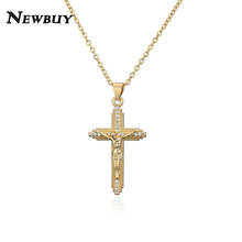 NEWBUY 2021 New Fashion Gold Color Jesus Cross Pendant Necklace For Women Men Classic CZ Christian Jewelry Dropshipping 2024 - buy cheap