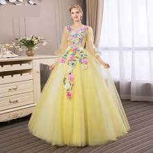 Quinceanera Dresses 2022 The Party Prom V-neck Ball Gown Full Cap Sleeve Sweet Sweet Floral Print Fashion Prom Dress F 2024 - buy cheap