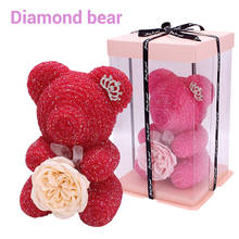 Diamantes de cristal brillantes, oso rosa con flores de Austin, paquete de caja de regalo, Navidad, Día de San Valentín para regalos de novia 2024 - compra barato