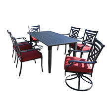 7 Pcs Patio Metal Dining Set 4 Stacking Chairs 2 Swivel Chair 1 Rectangle Umbrella Table With Cushion Black[US-Stock] 2024 - buy cheap