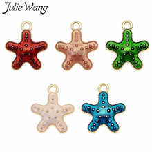 Julie Wang-abalorios esmaltados de estrella de mar, 10 unidades, colgante de aleación en tono dorado para playa, collar, pulsera, accesorio para hacer joyas 2024 - compra barato