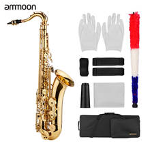 Ammoon-saxofone tenor bb, instrumento de sopro em ouro com corpo de latão, com estojo de transporte, luvas, acessórios de limpeza, correias para pescoço 2024 - compre barato