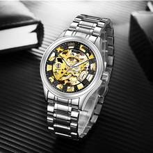 WAKNOER Top Quality Luxury Gold Mechanical Watch Men Full Steel Automatic Watch Waterproof Skeleton Men's Watch Business Clock 2024 - buy cheap