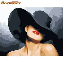 RUOPOTY Figure Painting By Numbers Wear Black Hat Woman Oil Picture By Number HandPainted Home Wall Craft DIY Gift 2024 - buy cheap