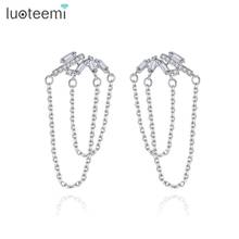 LUOTEEMI Tassel Stud Earrings Drop Link Chain Clear Cubic Zircon Stone Fashion Jewelry for Women Dating Birthday Gift Orecchini 2024 - buy cheap
