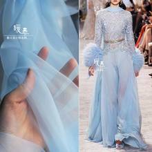 Pearlescent Tulle Fabric Organza Sky Blue Smooth DIY Veil Background Decor Fluffy Skirt Gown Lace Wedding Dress Designer Fabric 2024 - buy cheap