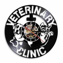 Pet Health Clinic Wall Decor Animals Care Vinyl Record Clock Wall Art Watch Veterinary Clinic LED Light Dog Cat Hospital Gift 2024 - buy cheap