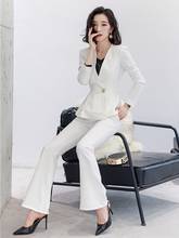 Nova Moda Feminina Branco Blazer Mulheres Ternos de Negócio Trabalho Desgaste Conjuntos de Calça e Jaqueta Estilos OL 2024 - compre barato