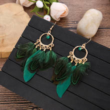 Ladies Round Beaded Feather Tassel Earrings Fashion Simple Ethnic Bohemian Retro Long 2021 New Ethnic Style Earrings 2024 - buy cheap