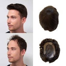 BYMC-Peluca de encaje suizo y tupé PU para hombre, hecha a mano, cabello humano Natural Remy, 6 pulgadas 2024 - compra barato
