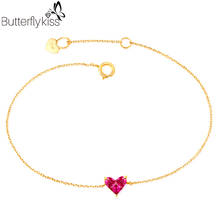 BK-pulsera de corindón rojo de 14k para mujer, brazalete de oro auténtico 585 abierto con forma de corazón ajustable, joyería fina Simple, regalos 2024 - compra barato