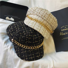 Женская шерстяная шляпка в стиле милитари, черная плоская шляпка для путешествий, Кепка Капитана, берет с цепочкой, Осень-зима 2024 - купить недорого