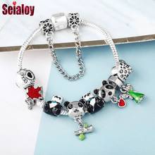 SEIALOY-pulsera con abalorios de bambú y Panda chino para hombre y mujer, colgante Original de elfo, hoja de arce, amor, setas, brazalete con cuentas 2024 - compra barato