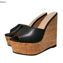 Olomm/популярные женские босоножки на платформе с ремешком на пятке пикантные босоножки на высокой танкетке вечерние туфли с открытым носком 7 цветов Женская обувь американского размера плюс 5-20 2024 - купить недорого