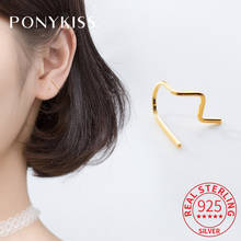 PONYKISS Real 925 Sterling Silver Minimalist Lines Hoop Earrings Women Party Delicate Fashion Earrings Accessory Girl Chic Gift 2024 - buy cheap