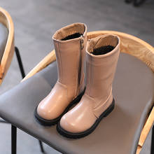 Children'S winter boots girl PU Leather Boots 2022 Fashion High Plush Warm Kids Shoes black Khaki 3 4 5 6 7 8 9 10 11 12 Year 2024 - buy cheap