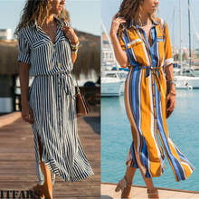 Summer Boho Striped Long Dress Women Sexy Turn Down Collar Button Shirt Maxi Dresses Elegant Ladies Party Loose Vestidos 2024 - buy cheap