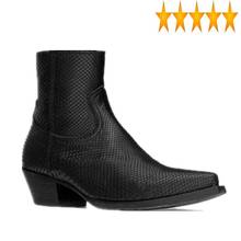 Python Men Luxury Pattern Business Genuine Leather Chelsea Biker Man Block Heels Pointed Toe Work Safety Shoes Ankle Boots 2024 - buy cheap