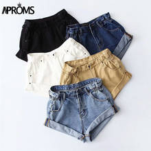 Aproms Casual Blue Denim Shorts Women Sexy High Waist Buttons Pockets Slim Fit Shorts 2021 Summer Beach Streetwear Jeans Shorts 2024 - buy cheap
