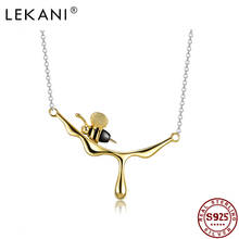 Lekani colar feminino de prata esterlina 925, colar fofo de abelha e gota d' água com pingente em ouro e mel, joia prateada 2024 - compre barato