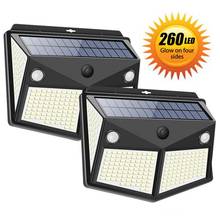 Luminária solar com sensor duplo, 260 leds, para parede, jardim, lâmpada com luz solar, quatro faces, luminosa, sensor de corpo humano 2024 - compre barato