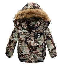 Jaqueta infantil de gola com pele, casaco quente de outono e inverno para meninos, roupa de neve e de natal 2024 - compre barato