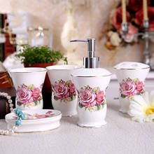 Rose Pattern Ceramic Bathroom Five-piece Suit Bathroom Accessories Set European Wedding Gift Garden Bathroom Supplies Kit 2024 - buy cheap
