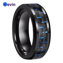 Anel masculino de tungstênio clássico, anel de casamento com preto + azul, incrustação de fibra de carbono 8mm, ajuste confortável 2024 - compre barato