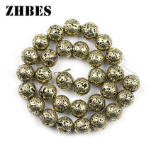 Bolas de pedra de lava douradas, espaçadores redondos 4 6 8 10 12mm para pulseiras faça você mesmo, acessórios de fabricação de joias 2024 - compre barato