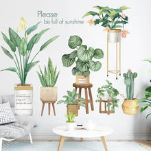 Adesivos de parede verde em vaso com plantas 158*92cm, para sala de estar, quarto, sofá, plano de fundo de tv, decoração de parede, arte para casa, decoração murais de arte 2024 - compre barato