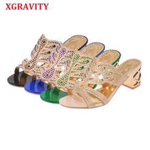 XGRAVITY Fashion Crystal Chunky Heel Shoes Open Toe Summer Slides Elegant Women Fashion Pumps Sexy Rhinestone SHoes B093 2024 - buy cheap