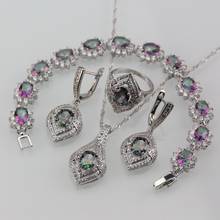 Rainbow Zircon Top Quality  Silver Color Charm Women Jewelry Sets Dangle Earrings Necklace Bracelet And Ring Sets 2024 - buy cheap