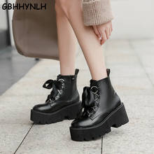 GBHHYNLH 2020 Autumn New Women Ankle Boots Round Toe Lace-up Platform Short Boots Female PU Soft Leather Black Boots LJA849 2024 - buy cheap