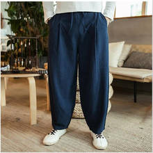 Large Size Men's Wide Leg Pants Cotton Linen Loose Harem Pants Summer Pure Trousers Male Loose Pants Drawstring 2024 - buy cheap